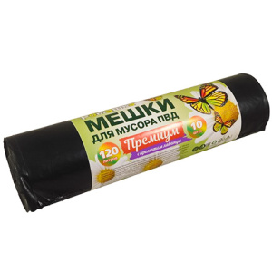 Мешок дмусора ПВД 120 л (10 шт.) рулон черный ПРЕМИУМ (118 шт.) ВР-0050МН