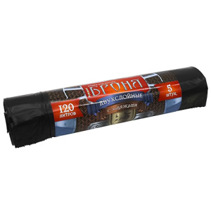 Мешок дмусора ПВД 120 л (5 шт.) рулон с завязками черный БРОНЯ (115 шт.) ЗВБ-120515Ч