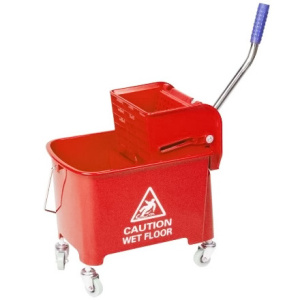 Уборочная тележка одноведерная 20 л с отжимом на колесах КРАСНАЯ (1 шт.)