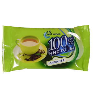 Салфетки влажные  (15 шт.) 100% Чистоты Зеленый чай (1140 шт.)