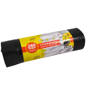 Мешок дмусора ПВД 240 л (10 шт.) рулон с завязками черный СТАНДАРТ (18 шт.) ЗВС-240108Ч