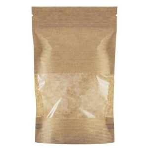 Пакет бумажный Doypack 135х225 (35+35) мм крафт с прозрачным окошком 70 мм (500 шт) 121-002