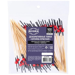 Пики деревянные 120 мм Бусина красная (100 шт.) AVIORA (150 шт.) 491-048 1
