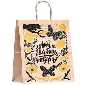 Пакет бумажный с кручеными ручками 220х120х250  80 г с печатью Мечтай (25250 шт.) 110586