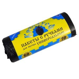 Мешок дмусора ПНД 60 л. (20 шт.) рулон с ручками черный КРЕПАКОФ (150шт)