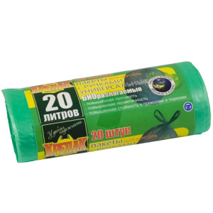 Мешок дмусора ПНД 20 л (20 шт.) рулон с ручками зеленый 10 мкм КРЕПАК БИО (150 шт.)