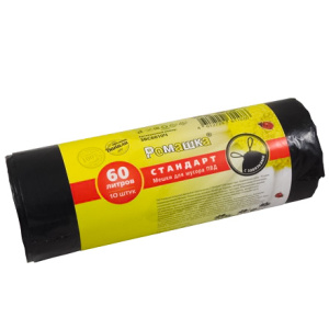 Мешок дмусора ПВД 60 л (10 шт.) рулон с завязками черный СТАНДАРТ (118 шт.) ЗВС6010Ч