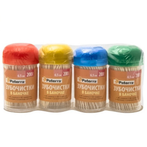 Зубочистки в банке с повор. крышкой (200 шт.) Paterra (4240 баночек) 401-623