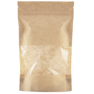 Пакет бумажный Doypack 140х225 (40+40) мм крафт с прозрачным окошком 70 мм (100700 шт) 121-009