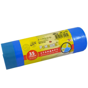 Мешок дмусора ПВД 35 л (10 шт.) рулон с завязками синий СТАНДАРТ (124 шт.) ЗВС3510С