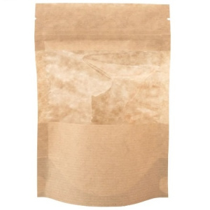 Пакет бумажный Doypack 120х185 (40+40) мм крафт с прозрачным окошком 70 мм (100700 шт) 121-017