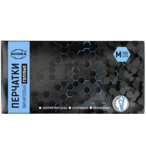 Перчатки виниловые неопудренные ГОЛУБЫЕ AVIORA M (100 шт.)(110 шт.) 402-916