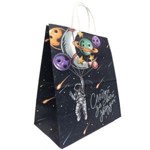 Пакет бумажный с кручеными ручками 220х120х250 100 гр с печатью Следуй за звездой (25250 шт.)