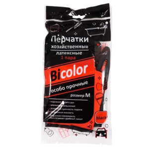 Перчатки резиновые прочные BICOLOR черно-красные M (1 пара) (1120 шт.)