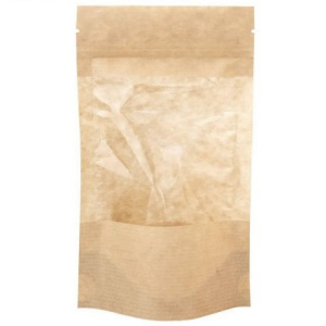 Пакет бумажный Doypack 100х185 (30+30) мм крафт с прозрачным окошком 90 мм (100700 шт) 121-012