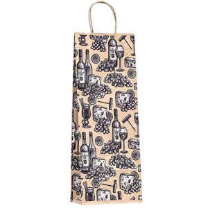 Пакет бумажный с кручеными ручками 150х80х390 крафт 80 г с печатью Фуршет (25150 шт.)