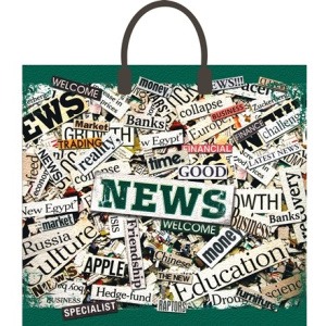 Пакет с пластиковой ручкой ПВД 37х34 (80 мкм) Новости (10100 шт.) Интерпак