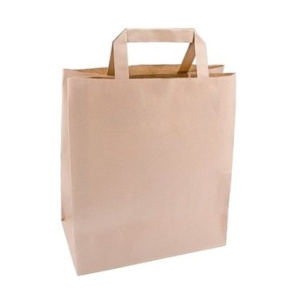 Пакет бумажный с плоскими ручками 280х240+140 крафт (300 шт.)